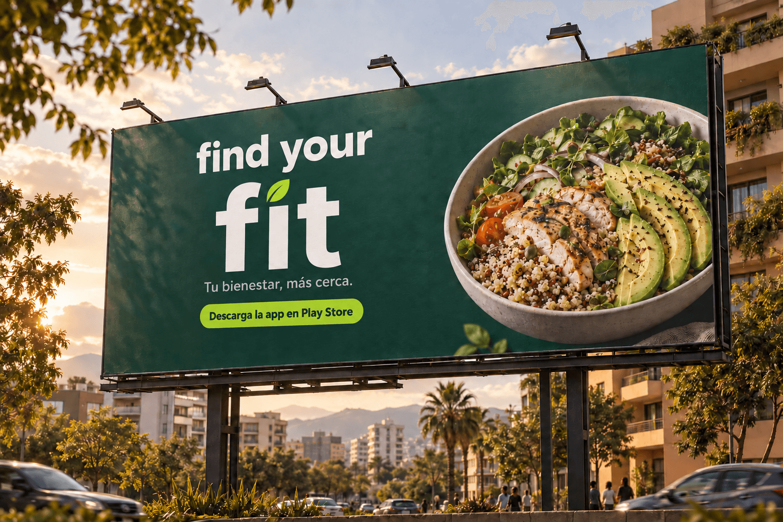 Comunicación en gran formato · Find Your Fit · mockup conceptual