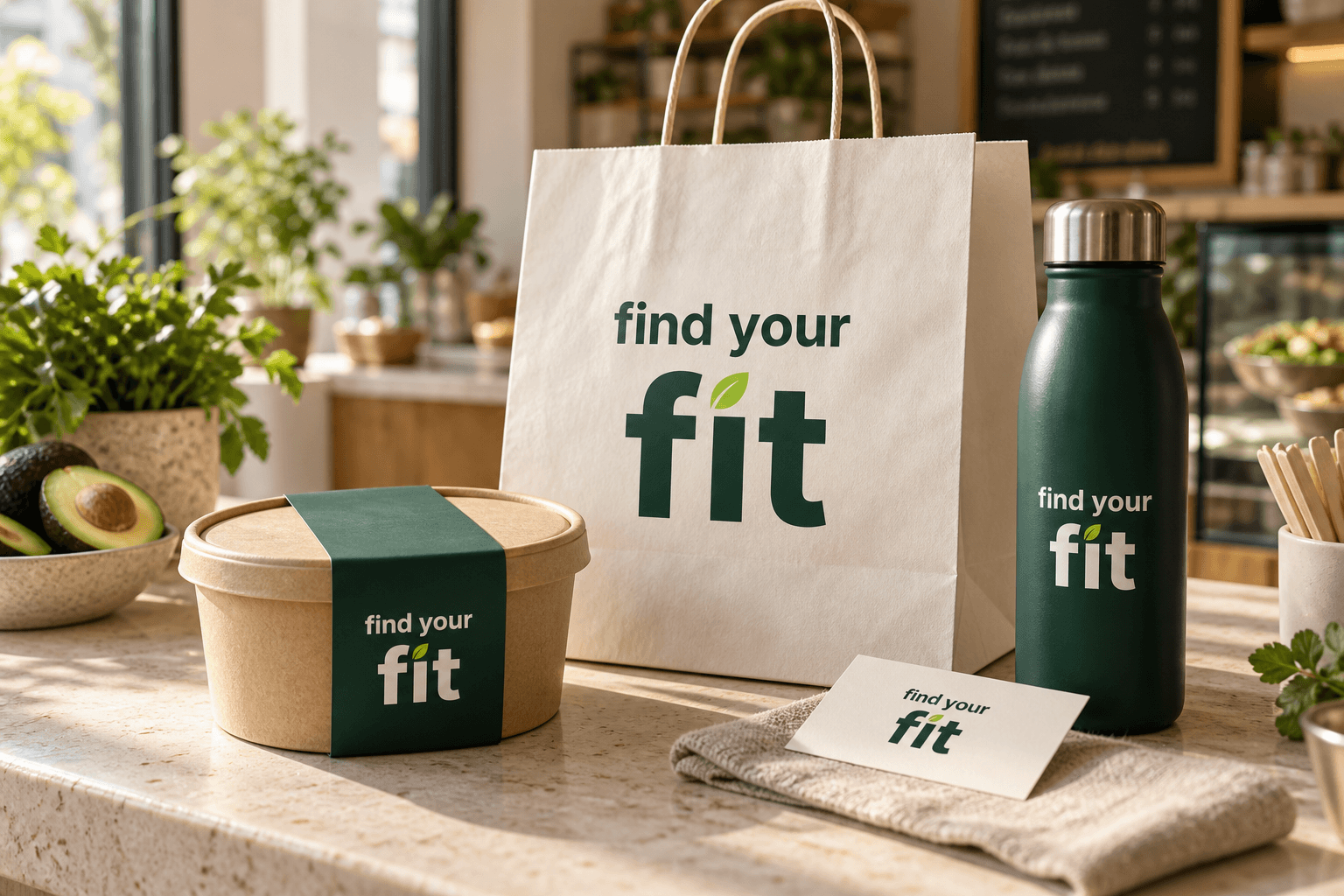 Packaging y puntos de contacto · Find Your Fit · mockup conceptual